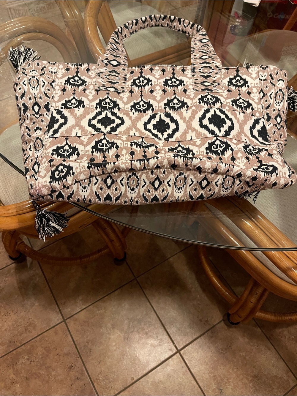 Free People Ikat Tassel Carryall in Blush and Black